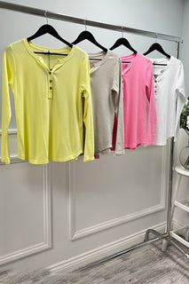 Round Neck, Button Detailed, 100% Cotton, Ribbed Top