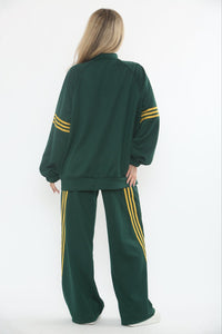 Two Pocket, Elasticated Cuff, High Neck, Zip Through, Elasticated Waist, Drawstring Detailed, Two Pocket Wide Leg Two Piece Set