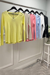 V Neck, Long Sleeve Ribbed Top