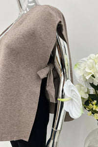 V-Neck, Button Through, Side Tie & Split Detailed, Viscose Nylon & PBT Knitted Top
