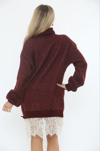 Lace Hem Detailed, Acrylic & Polymide Knitted, Oversized Roll Neck Jumper