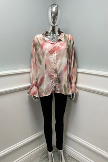 Long sleeves , relaxed fit printed Shirt with ruffle detailing on cuff