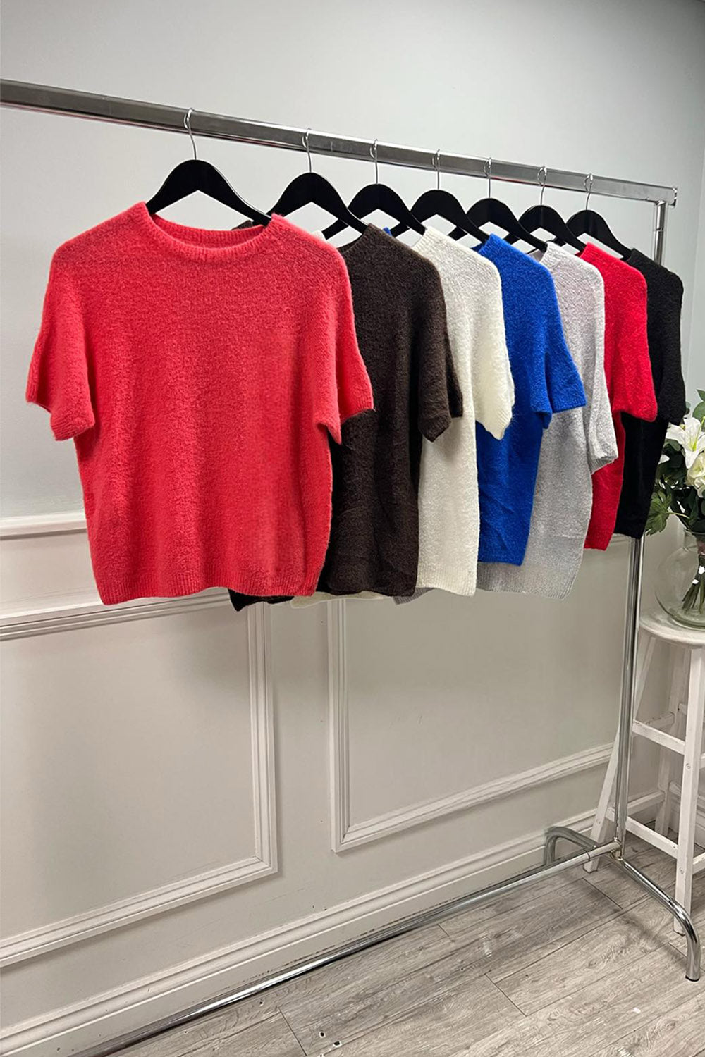 Soft Brushed Knit Short-Sleeve Jumper