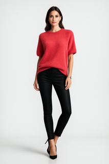 Soft Brushed Knit Short-Sleeve Jumper