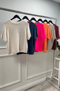 Soft Brushed Knit Short-Sleeve Jumper