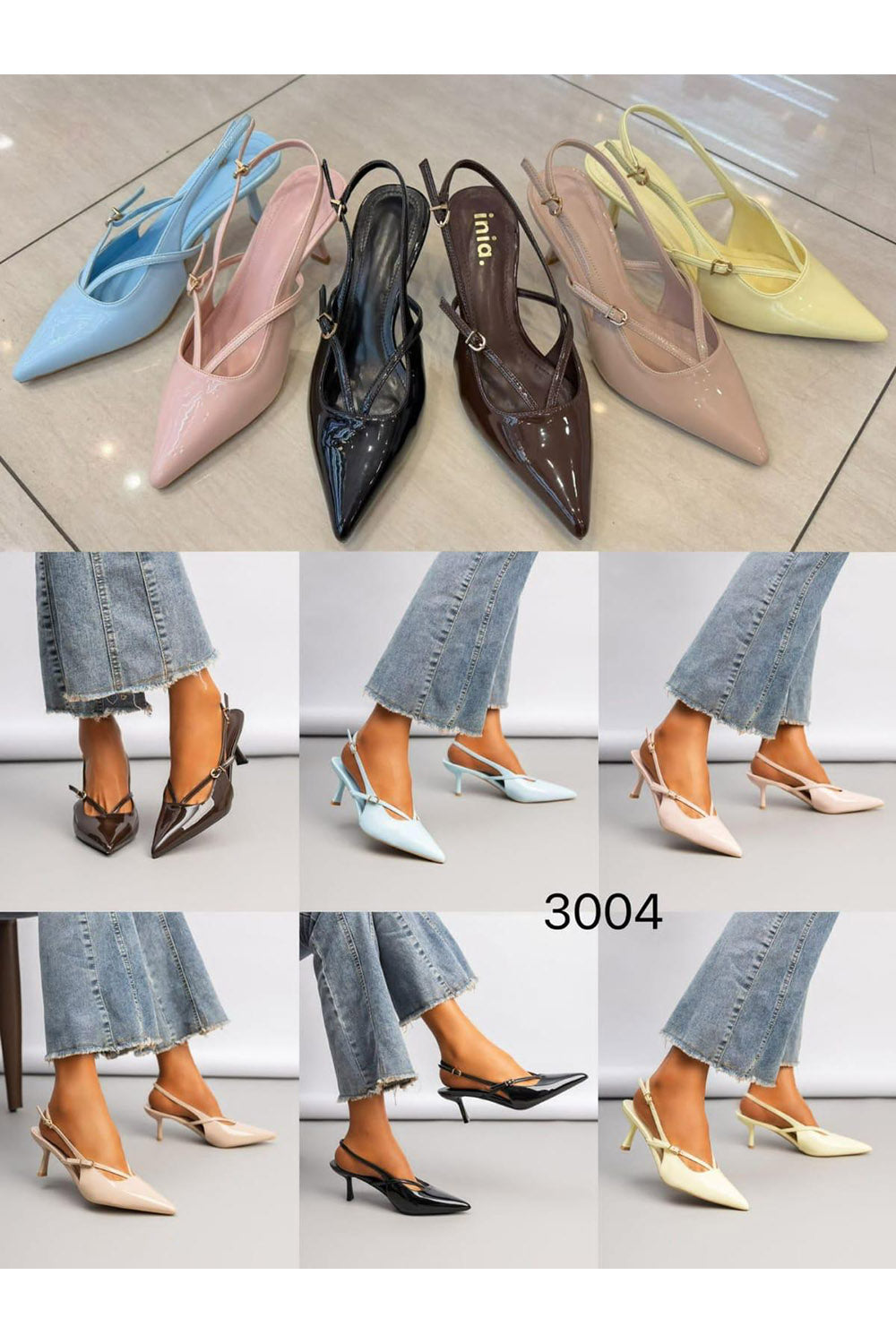 Glossy Pointed Slingback Heels