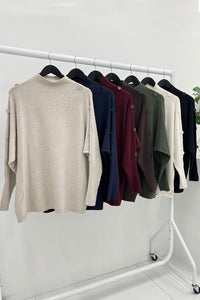 High Neck, Button Detailed, Viscose & Modal Knitted Jumper