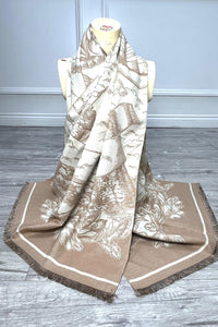 Classic Toile Print Fringe Scarf