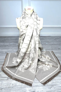Classic Toile Print Fringe Scarf