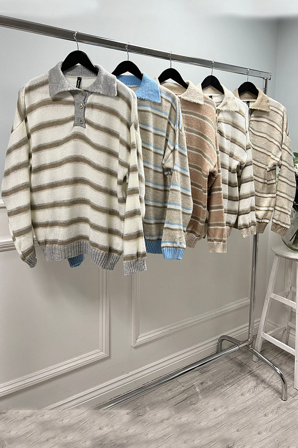 Collared Button Stripe Detailed, Jumper.