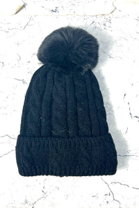 Cable-Knit Pom-Pom Winter Beanie cap