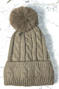 Cable-Knit Pom-Pom Winter Beanie cap