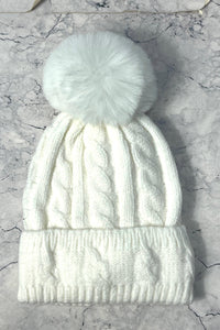 Cable-Knit Pom-Pom Winter Beanie cap