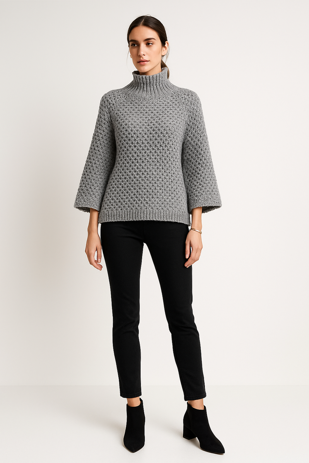 High Neck, Pop Corn Knitted Jumper