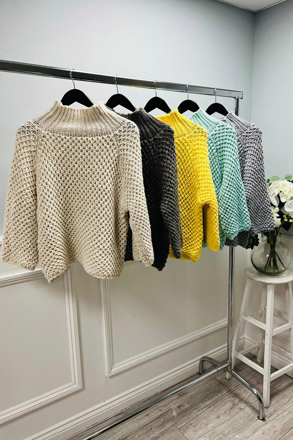High Neck, Pop Corn Knitted Jumper
