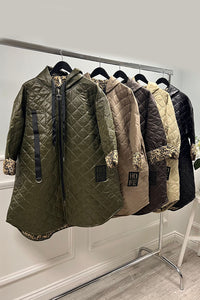 Zip Through, Two Pocket Quilted Hoodie Jacket