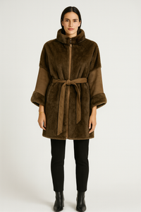 Plush Faux-Fur Belted Coat