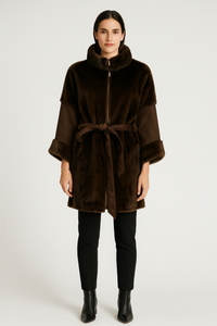 Plush Faux-Fur Belted Coat