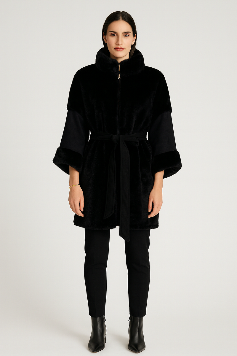 Plush Faux-Fur Belted Coat