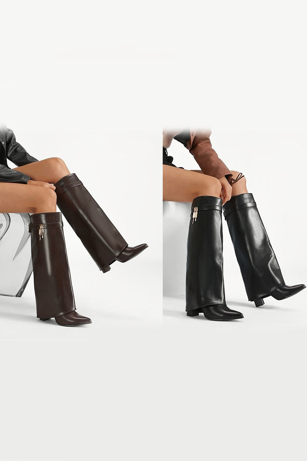Smooth Faux-Leather Knee-High Boots