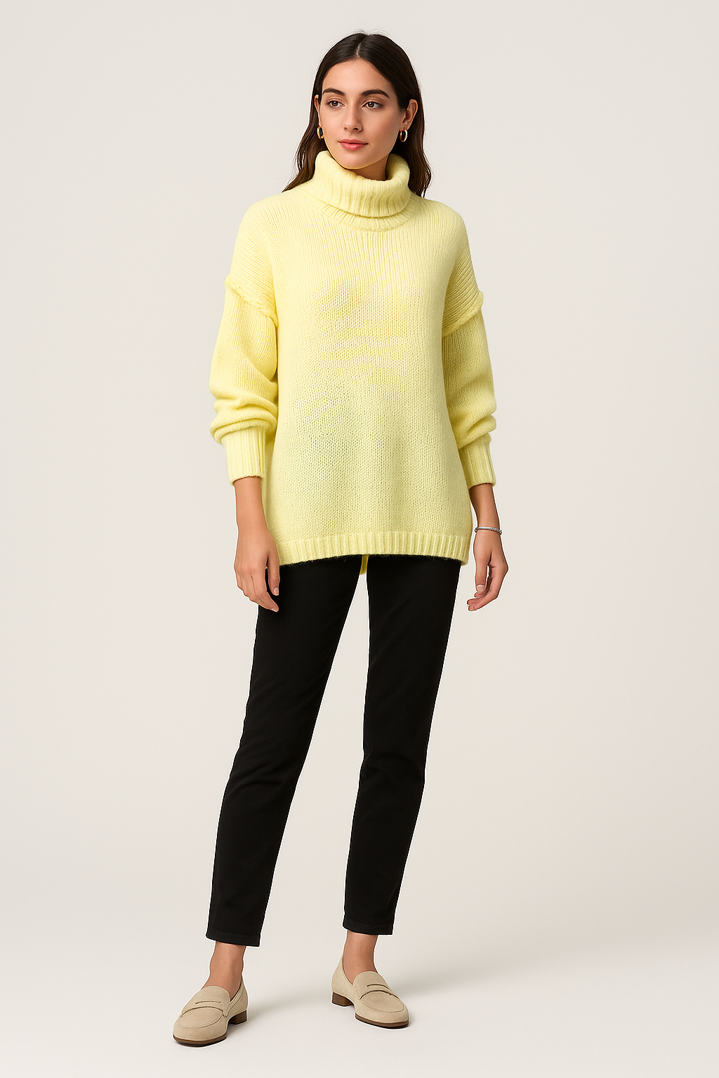 High Neck, Lana Wool, Viscose & Acrylic Knitted, Oversized Jumper