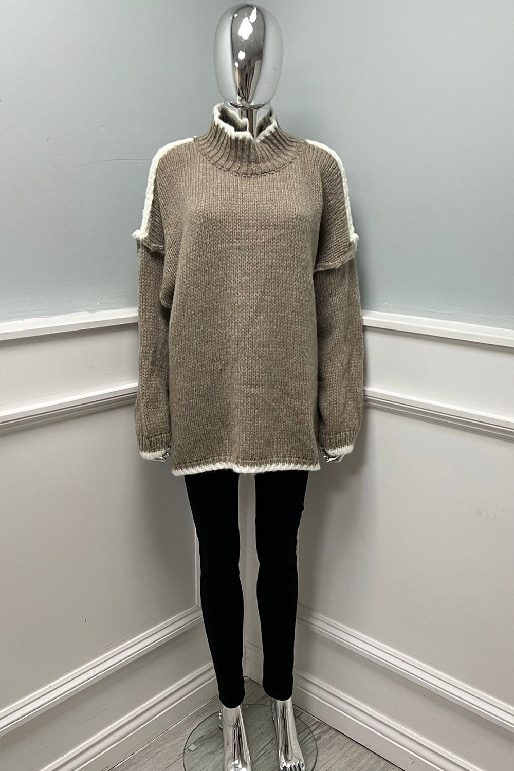 High Neck, Lana Wool, Viscose & Acrylic Knitted, Oversized Jumper