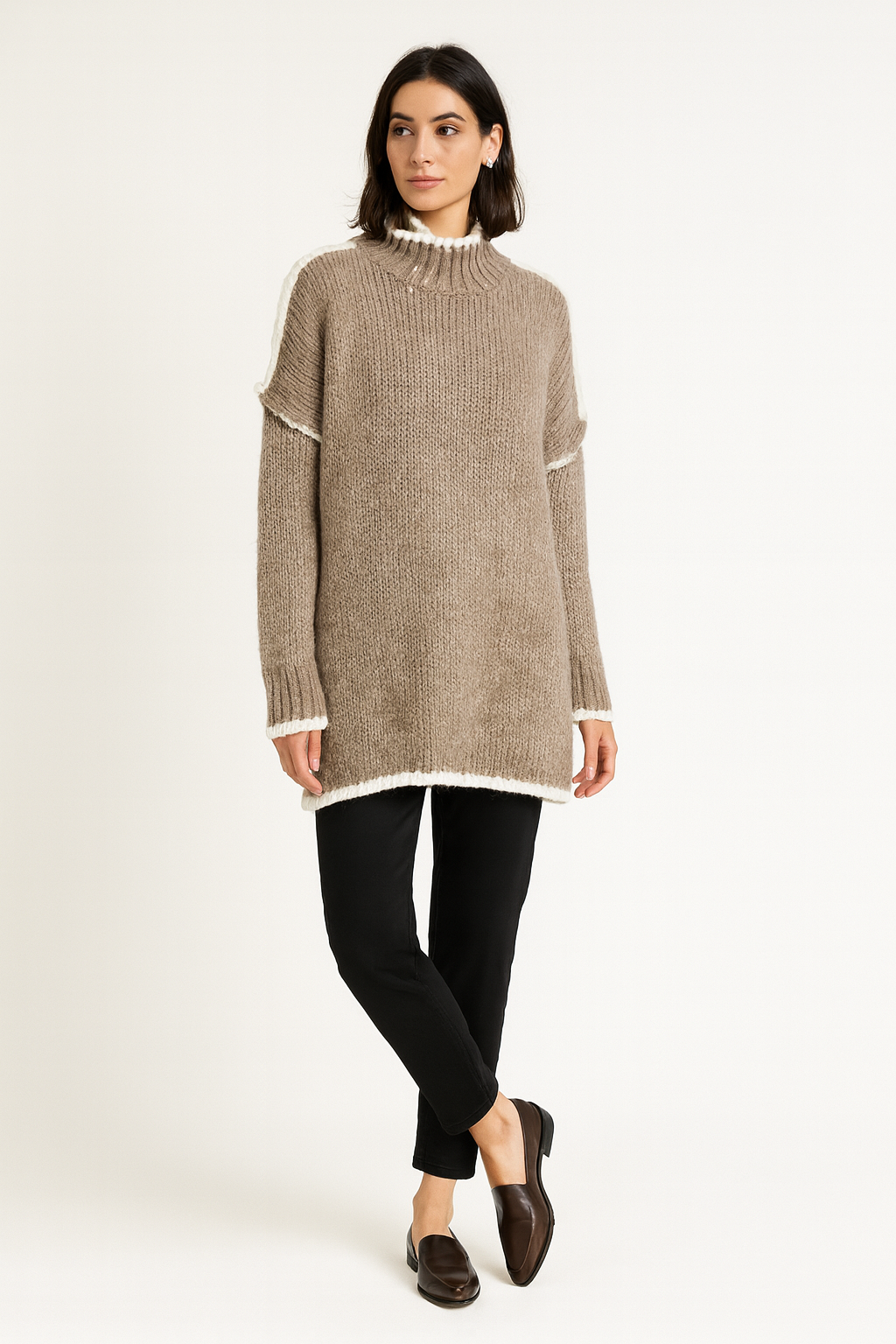 High Neck, Lana Wool, Viscose & Acrylic Knitted, Oversized Jumper