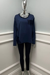 Round Neck, Satin Trim & Pocket Detailed, 100% Cotton Top