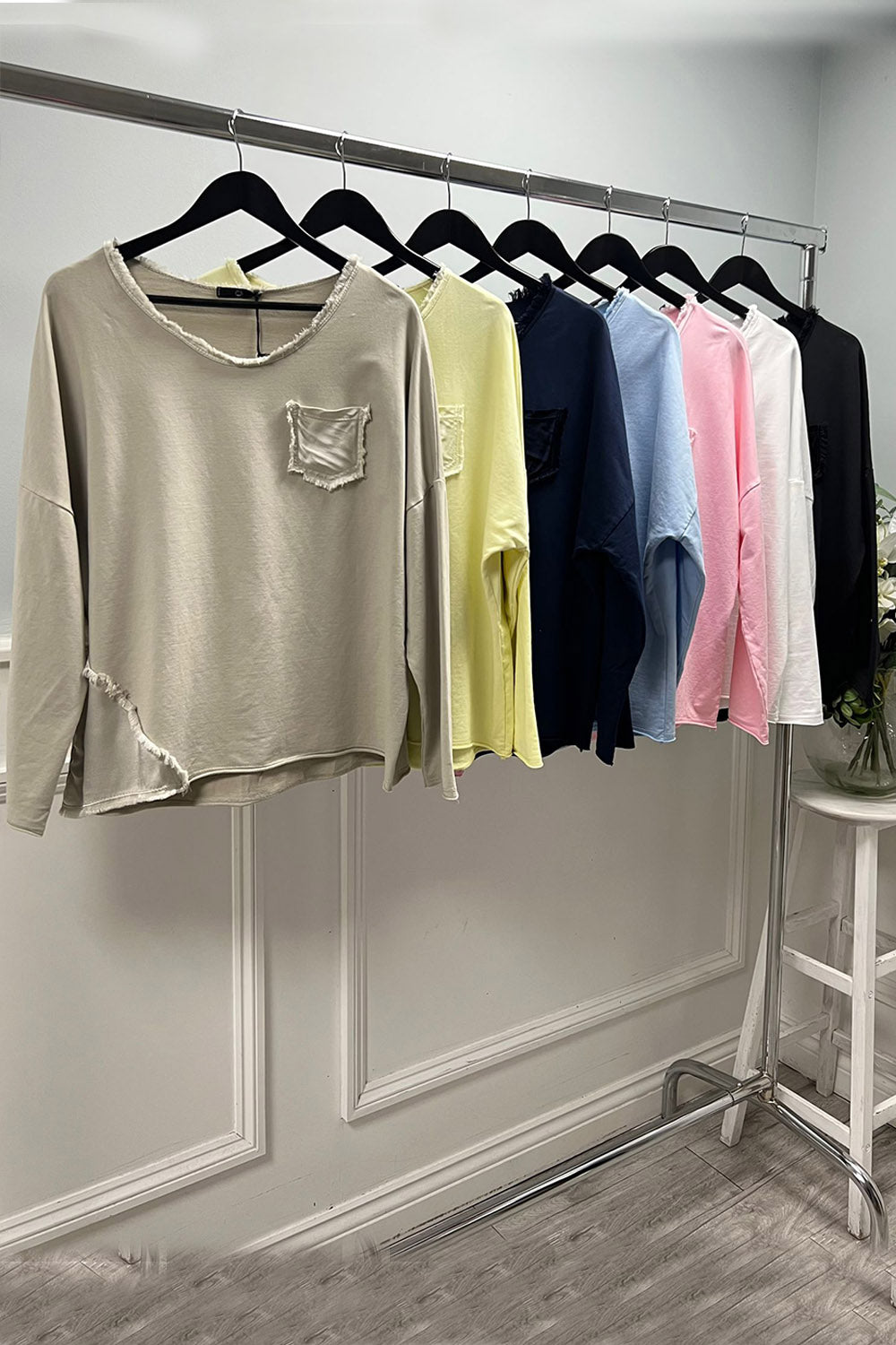 Round Neck, Satin Trim & Pocket Detailed, 100% Cotton Top