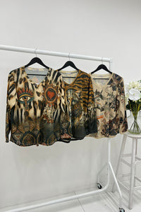 V-Neck, Printed Lurex Top