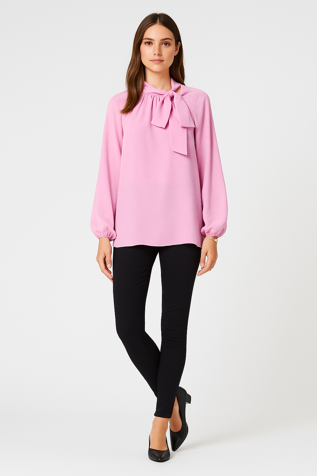 High Neck, Bow Detailed, Elasticated Cuff Top.