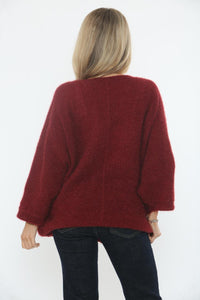 V-Neck, Acrylic & Nylon Knitted, Oversized Batwing Jumper