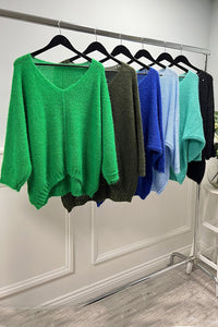 V-Neck, Acrylic & Nylon Knitted, Oversized Batwing Jumper