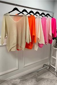 V-Neck, Acrylic & Nylon Knitted, Oversized Batwing Jumper