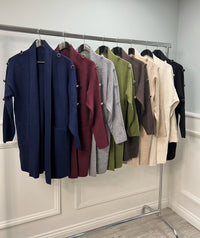 Button Detailed Sleeve, Viscose, Nylon & Modal Knitted, Two Pocket Cardigan