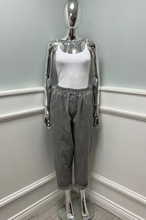 Elasticated Waist, Stretchy Two Pocket Stone Washed Trouser