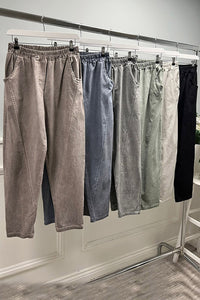 Elasticated Waist, Stretchy Two Pocket Stone Washed Trouser