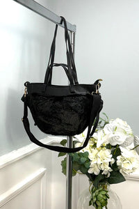 Faux-Fur Panel Crossbody Tote
