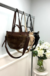 Faux-Fur Panel Crossbody Tote