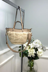 Faux-Fur Panel Crossbody Tote