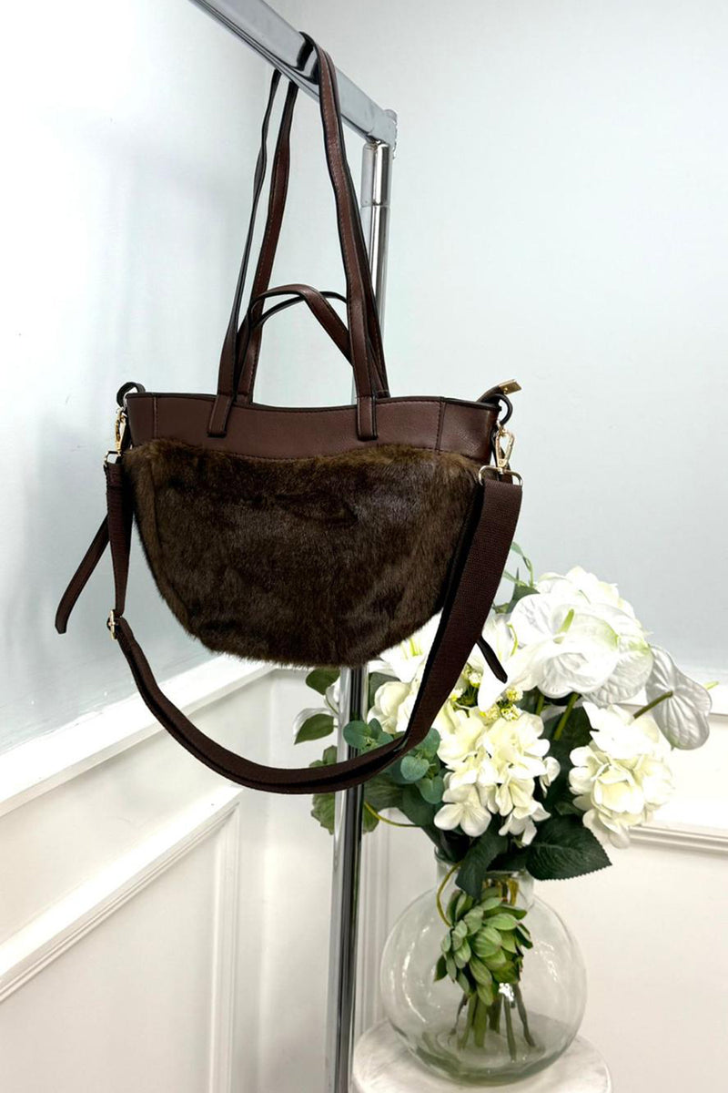 Faux-Fur Panel Crossbody Tote