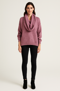 V-Neck, Lana Wool, Viscose, Acrylic & Polymide Knitted Jumper with Scarf 🧣