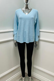 V-Neck, Diamanté Star ⭐ Sleeve Detailed, Viscose & Polymide Knitted Jumper