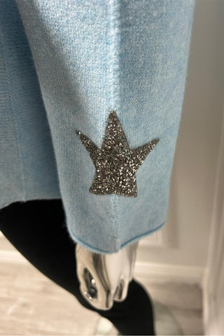 V-Neck, Diamanté Star ⭐ Sleeve Detailed, Viscose & Polymide Knitted Jumper