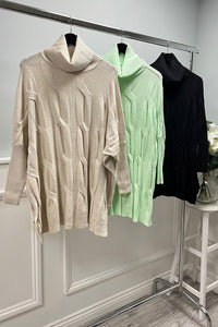 Roll Neck, Side Split Hem, Cable Knit Jumper