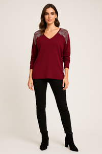 V-Neck, Diamanté Studded Angel Wings 🪽 Detailed, Viscose Batwing JumpeR