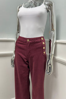 Golden Button Detailed, Wide Leg Stretchy Denim Jeans