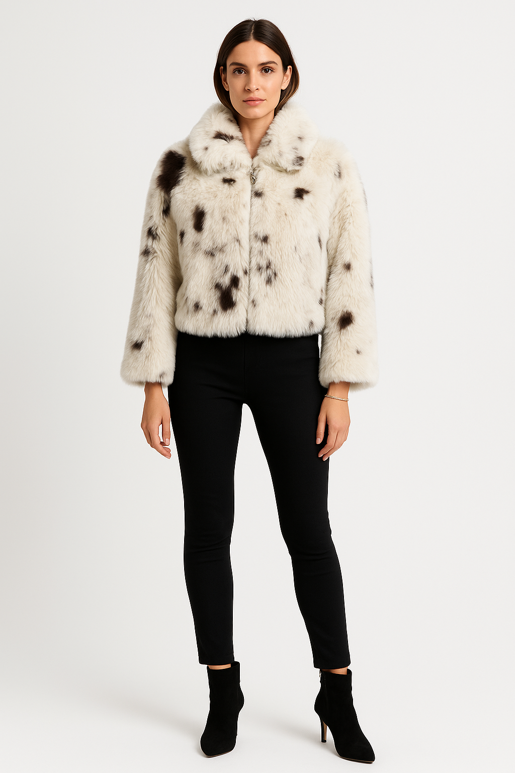 Collared, Zip Through, Two Pocket Fur Jacket
