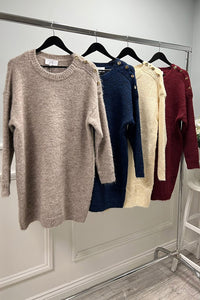 Round Neck, Golden Button Detailed, Lana Wool & Polymide Knitted Jumper