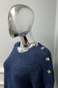 Round Neck, Golden Button Detailed, Lana Wool & Polymide Knitted Jumper